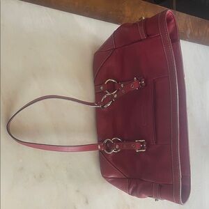Coach Red Leather Shoulder Bag with Silver Hardware